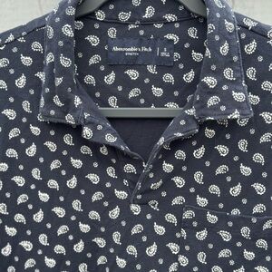 Abercrombie & Fitch Polo Paisley Shirt Men’s Small Dark Navy Blue Pocket Cotton